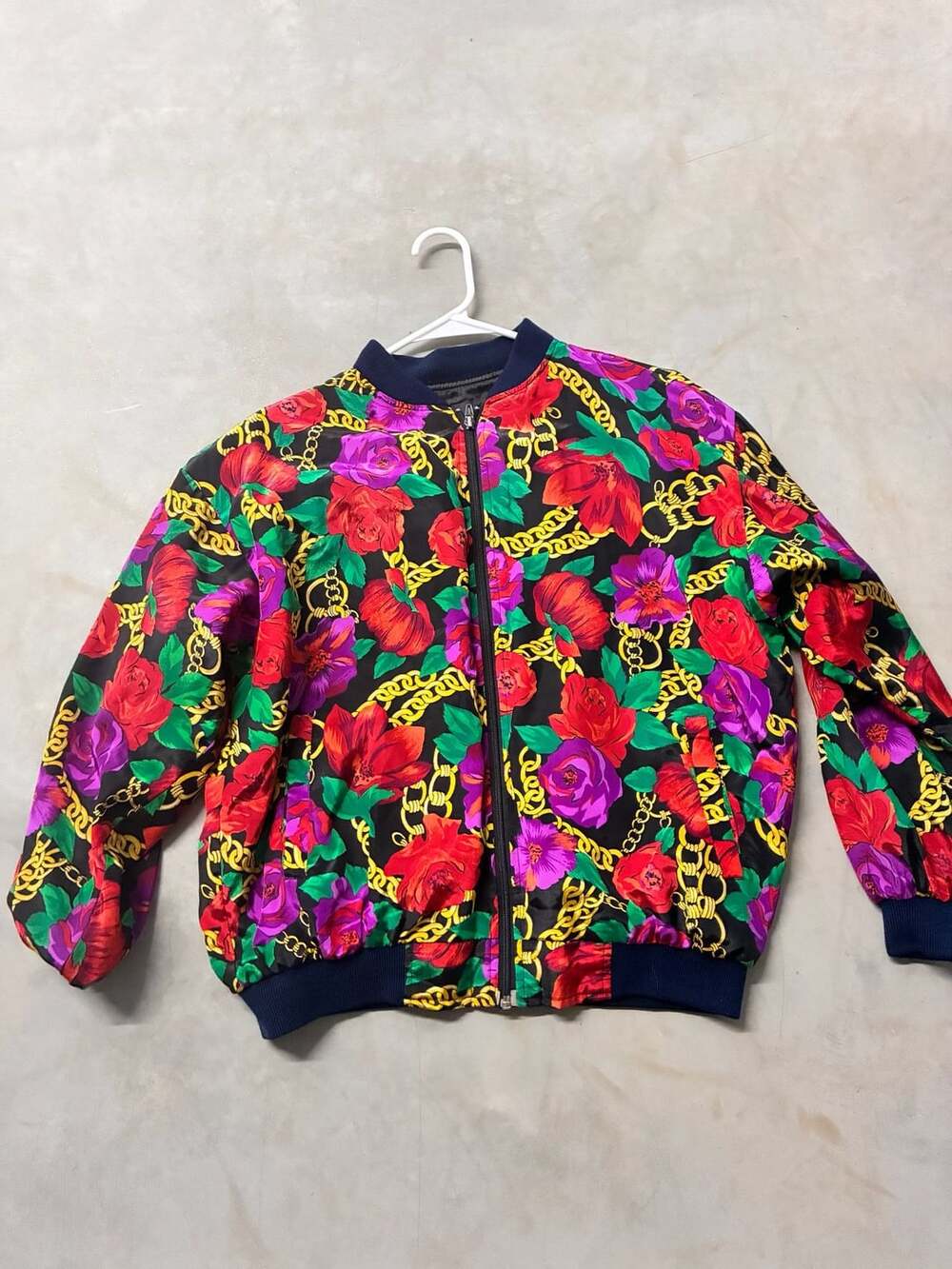 Vintage 90s Floral and Chain Print Bomber Jacket